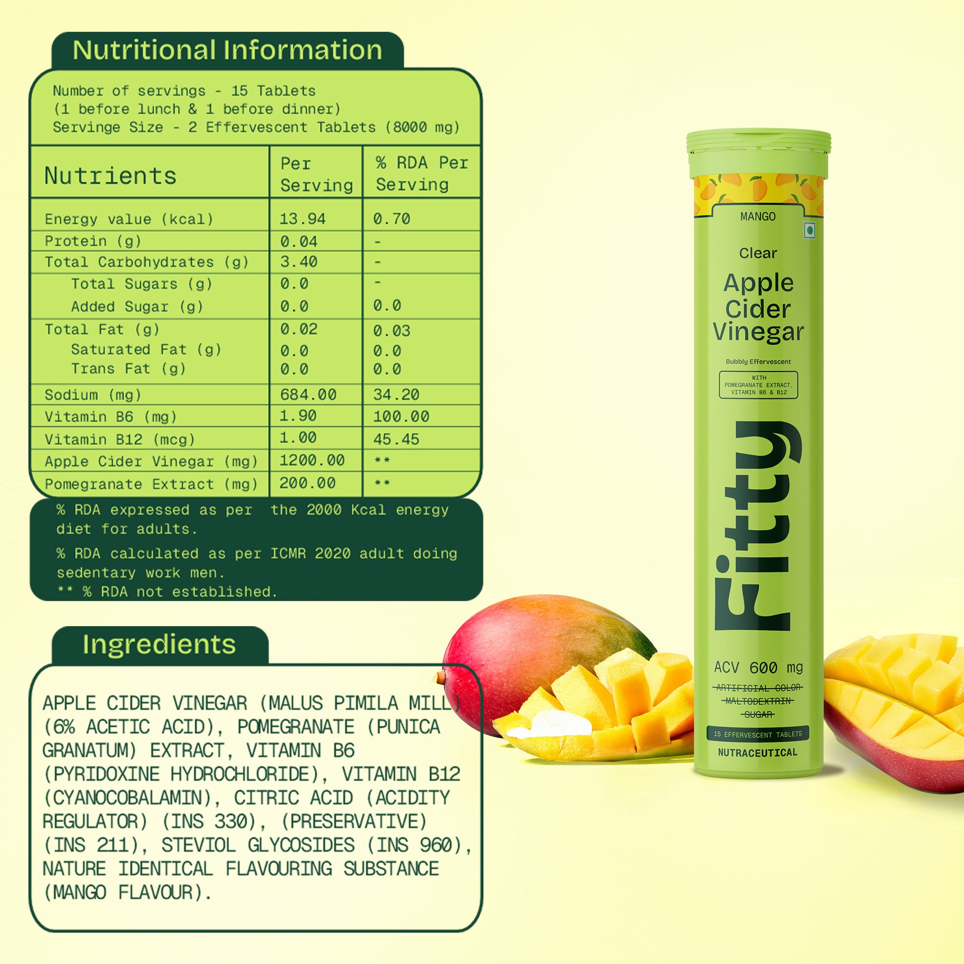 600mg Apple Cider Vinegar Fizz | Mango | Pack of 4