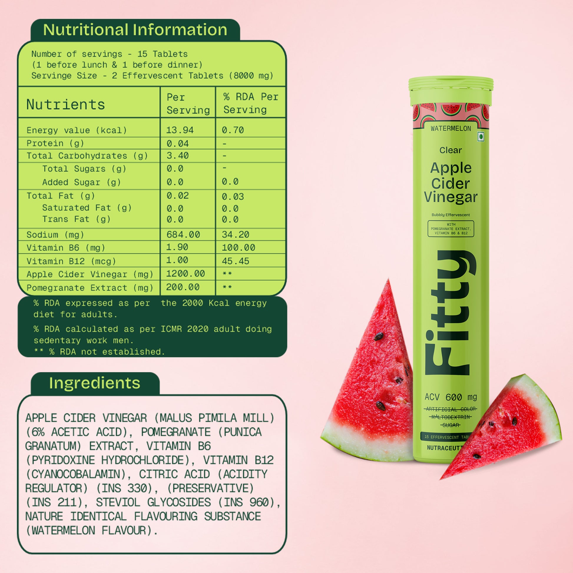 600mg Apple Cider Vinegar Fizz | Watermelon | Pack of 4