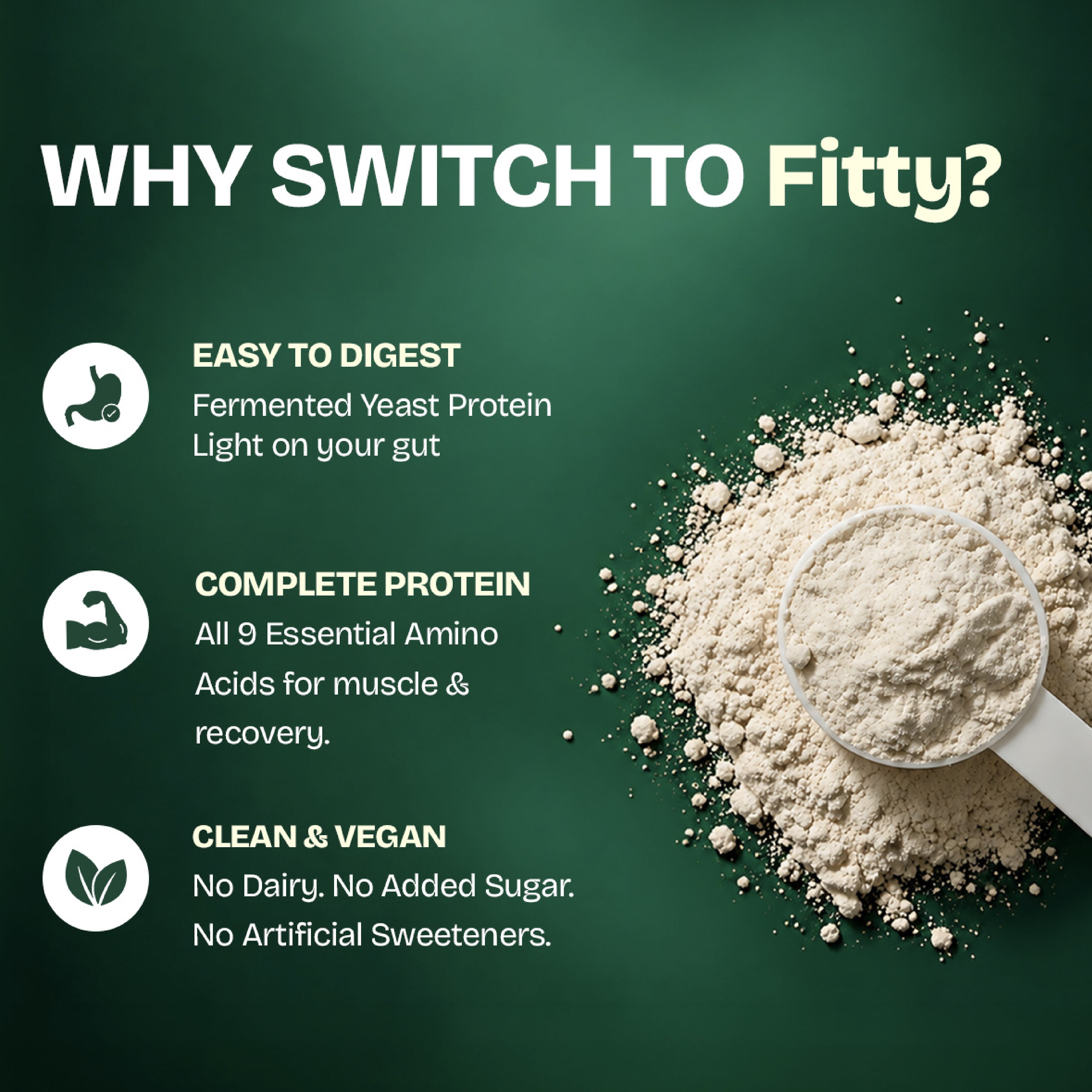 Image of Fitty Fermented Yeast Protein | 31g Protein | 7 Added Supplements | Vitamin B12, D3, K2 (100% RDA) | Unflavoured (500 g)