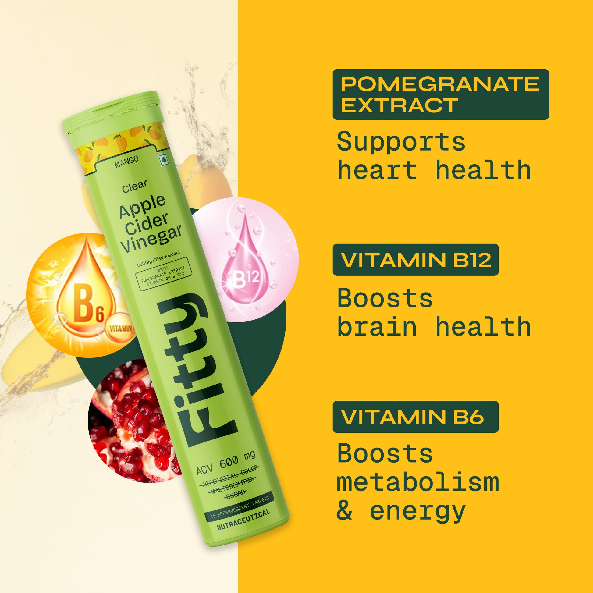 600mg Apple Cider Vinegar Fizz | Mango | Pack of 4