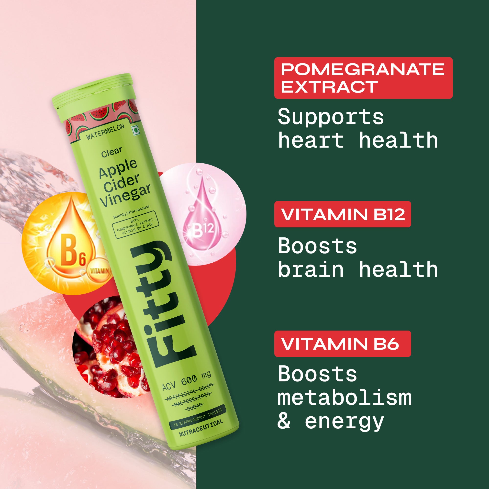 600mg Apple Cider Vinegar Fizz | Watermelon | Pack of 4