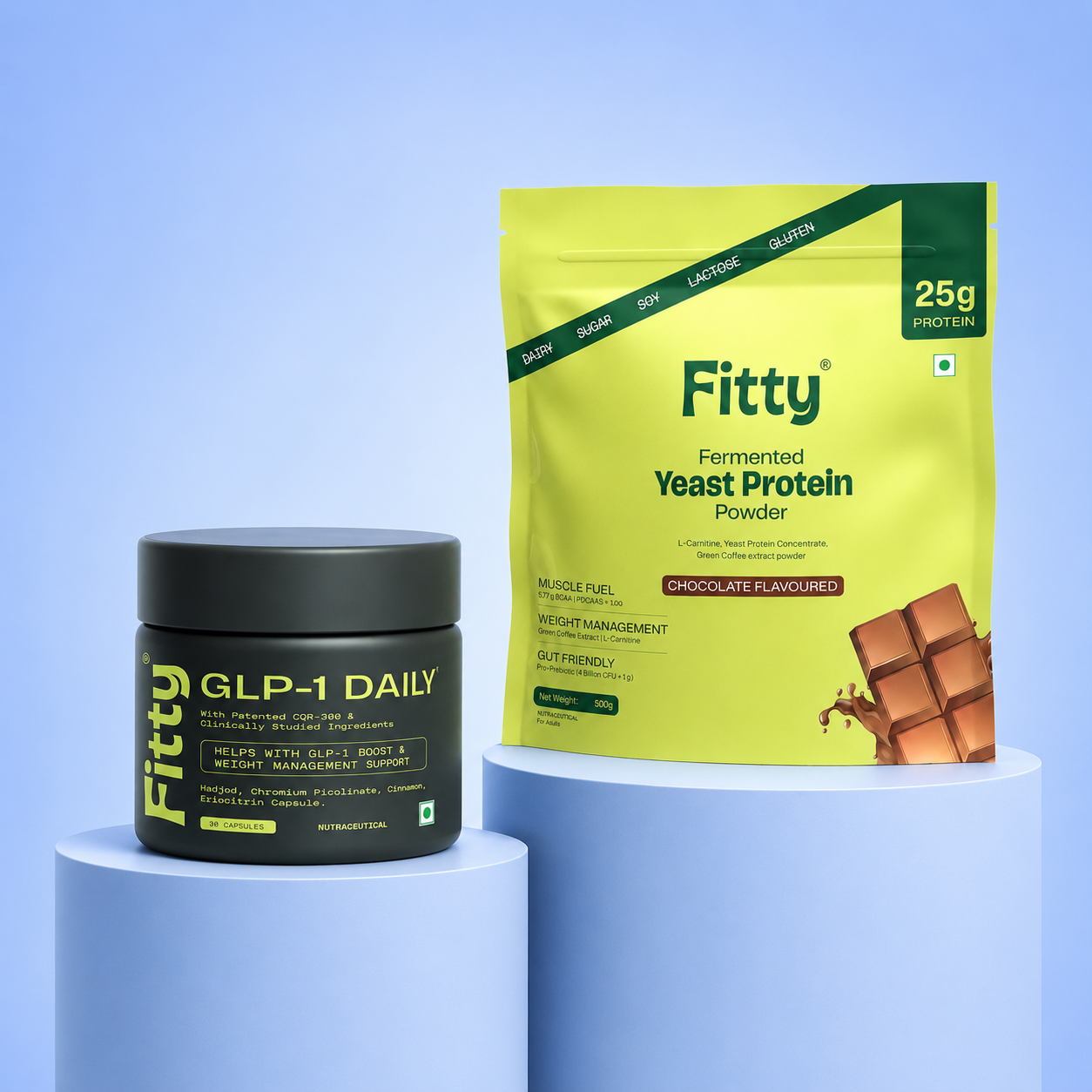 Slim Stack Combo | Fitty Fermented Yeast Protein (500 g) Chocolate + GLP-1 DAILY™  (Glucagon-Like Peptide-1) | 1 Month Combo | FREE 1-month Diet Plan