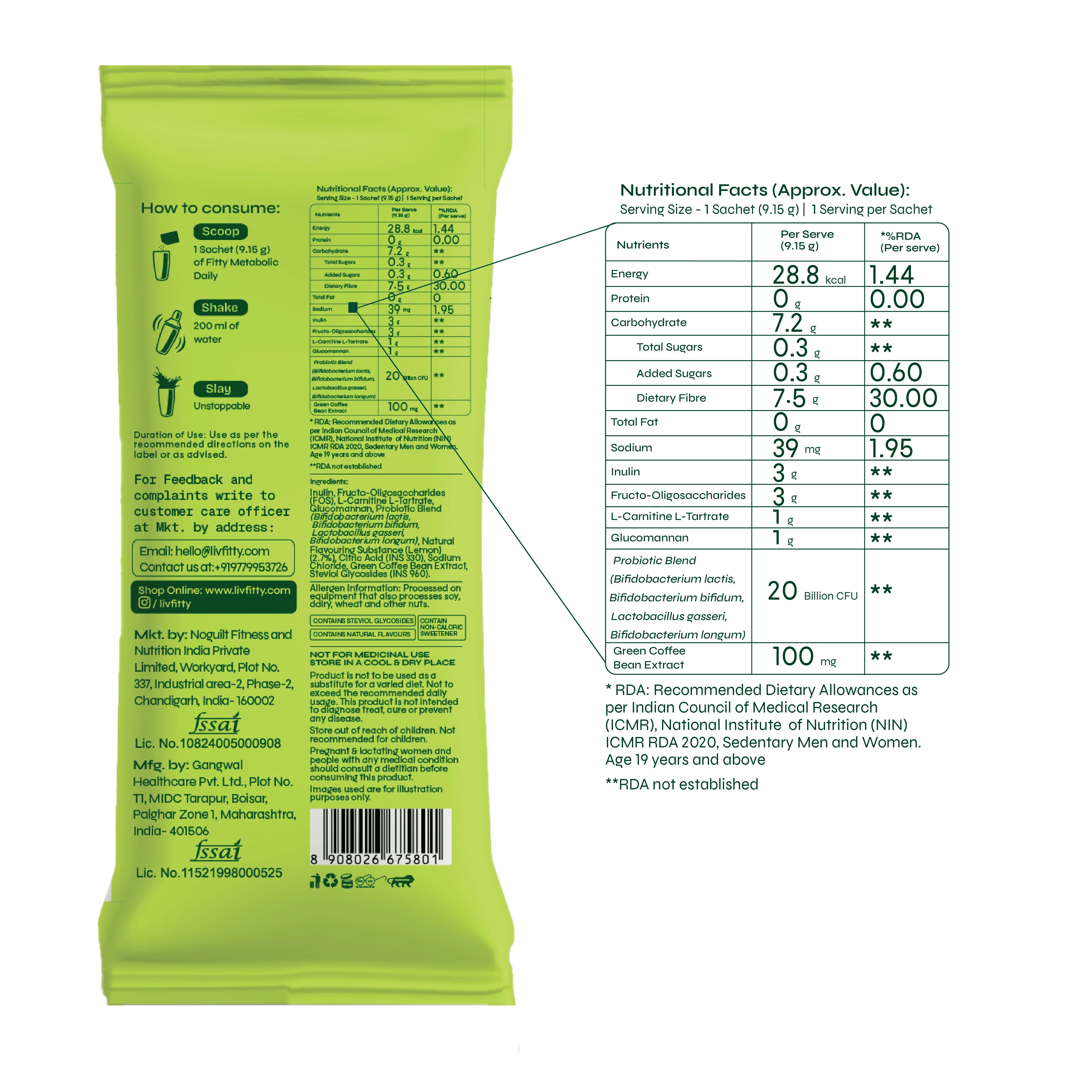 Image of Fitty Metabolic Daily Prebiotic & Probiotic - Gut Health, Metabolism & Weight Management | 15 Sachets | FREE 1-month Diet Plan