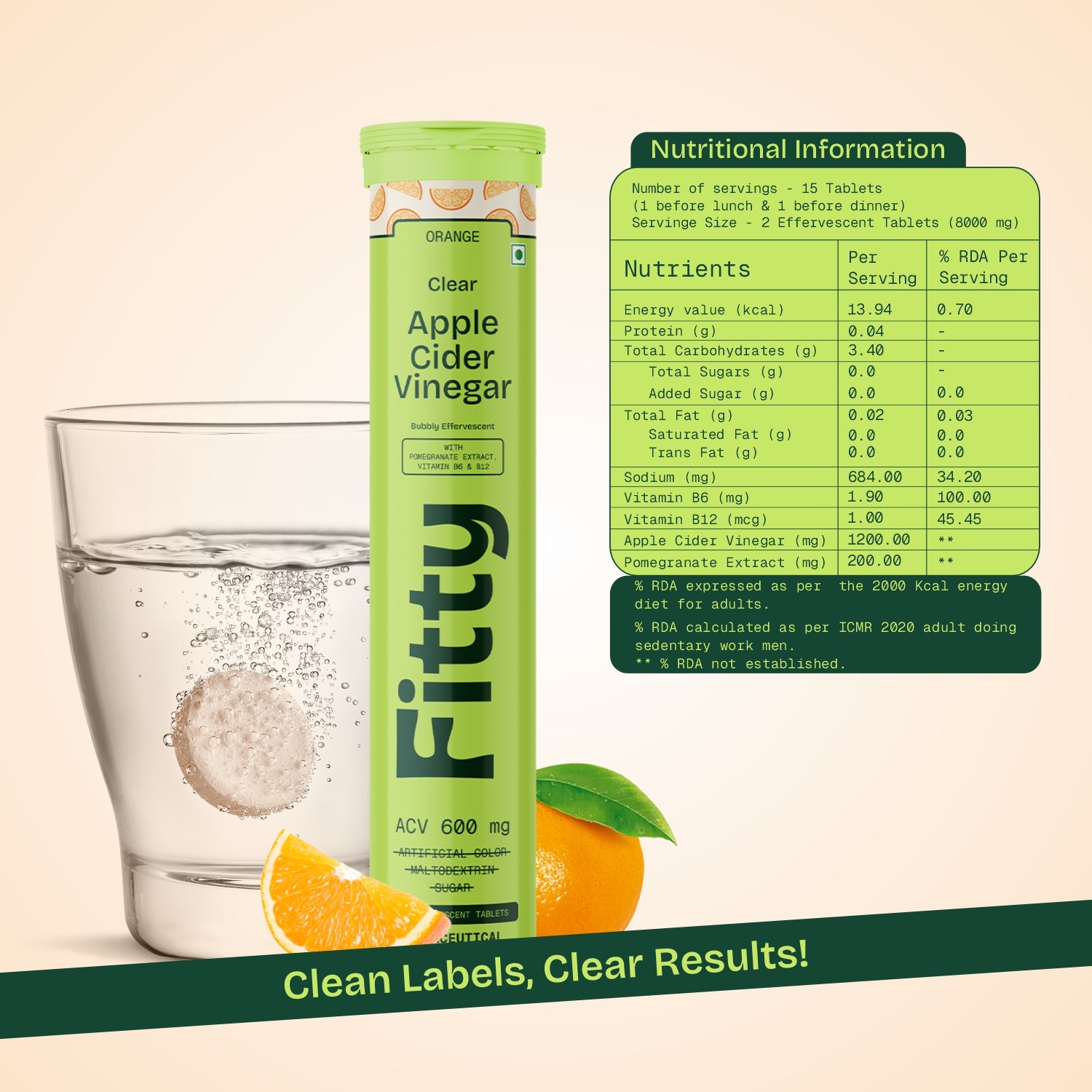 600mg Apple Cider Vinegar Fizz | Pack of 4 | FREE 1-month Diet Plan