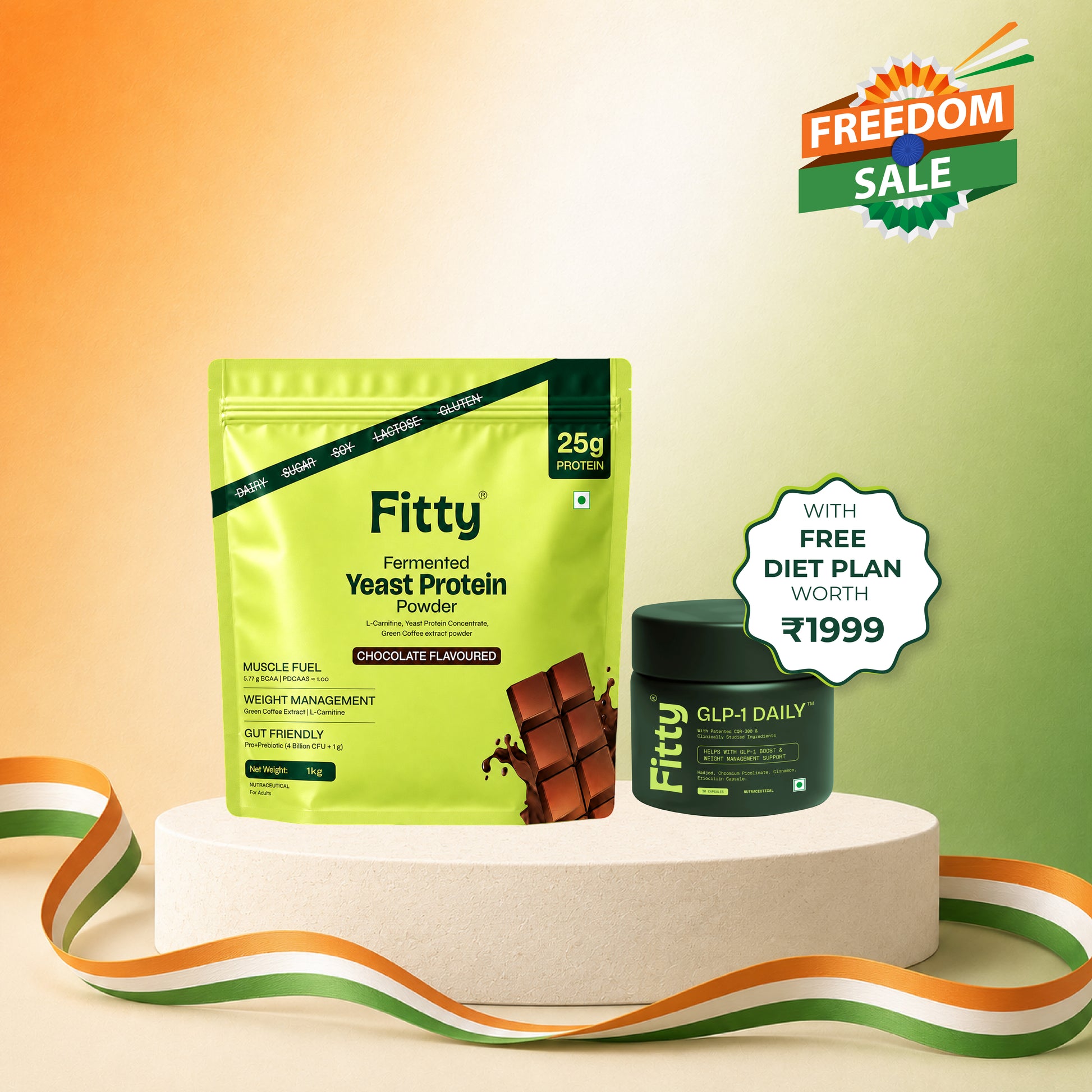Slim Stack Combo | Fitty Fermented Yeast Protein (500 g) Chocolate + GLP-1 DAILY™  Capsule | 1 Month Combo | FREE 1-month Diet Plan