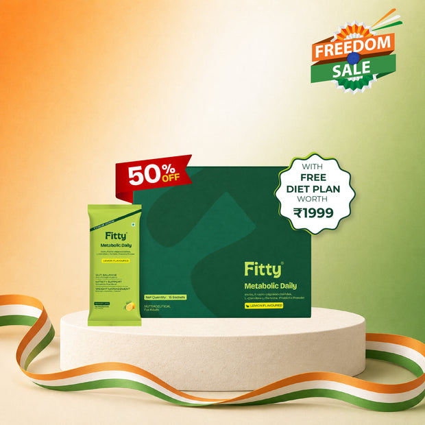 Fitty Metabolic Daily Prebiotic & Probiotic - Gut Health, Metabolism & Weight Management | 15 Sachets | Freedom Sale | FREE 1-month Diet Plan