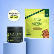 Slim Stack Combo | Fitty Fermented Yeast Protein (500 g) Chocolate + GLP-1 DAILY™  Capsule | 1 Month Combo | FREE 1-month Diet Plan