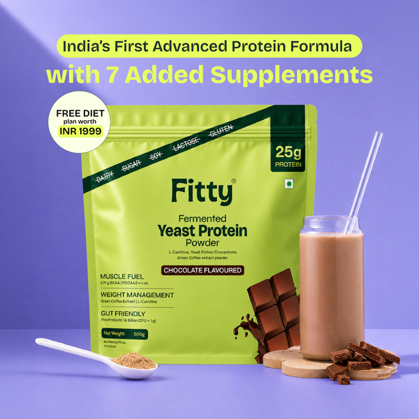 Fitty Fermented Yeast Protein | 25g Protein | 7 Added Supplements | Vitamin B12, D3, K2 (100% RDA) | Chocolate (500 g)