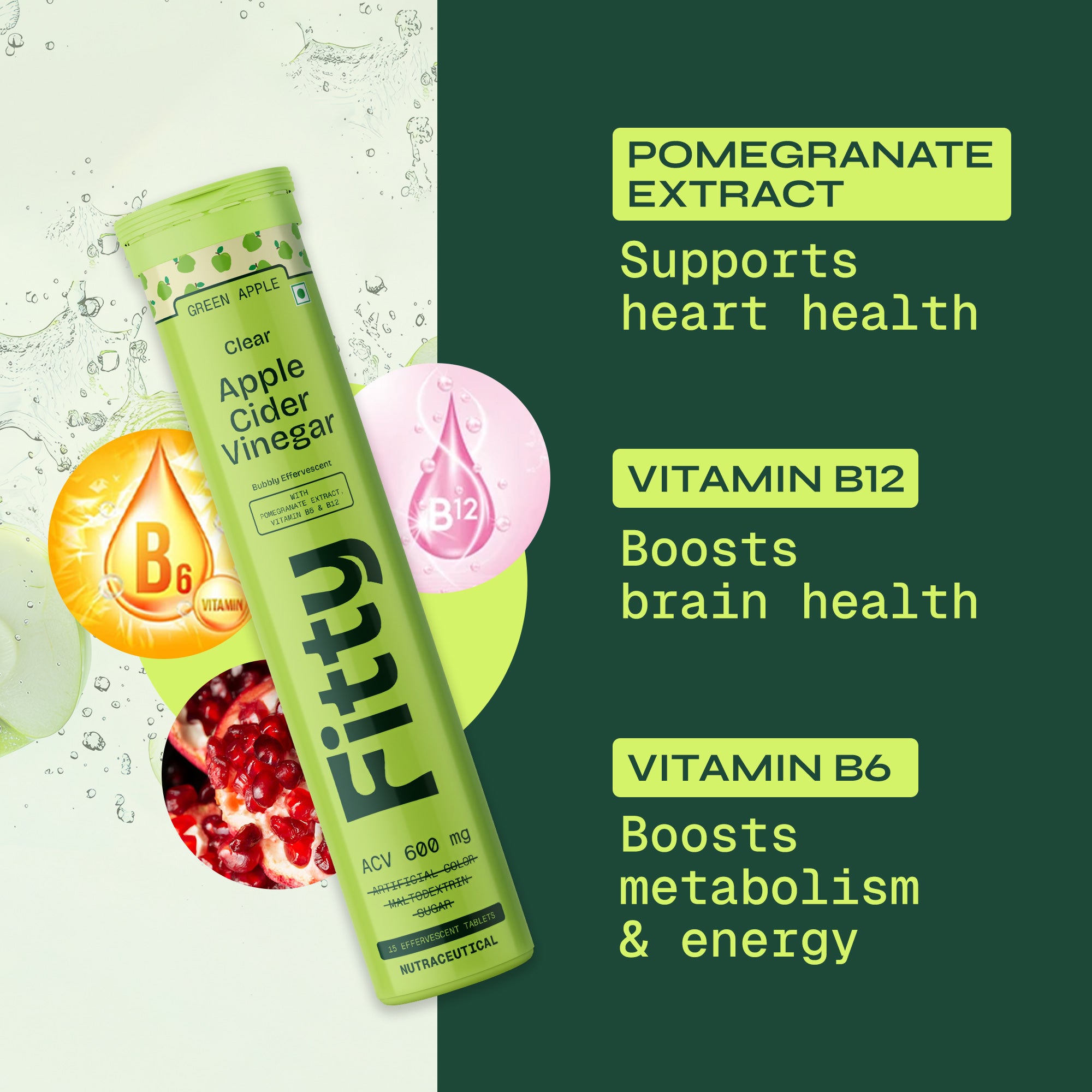 600mg Apple Cider Vinegar Fizz | Green Apple | Pack of 4