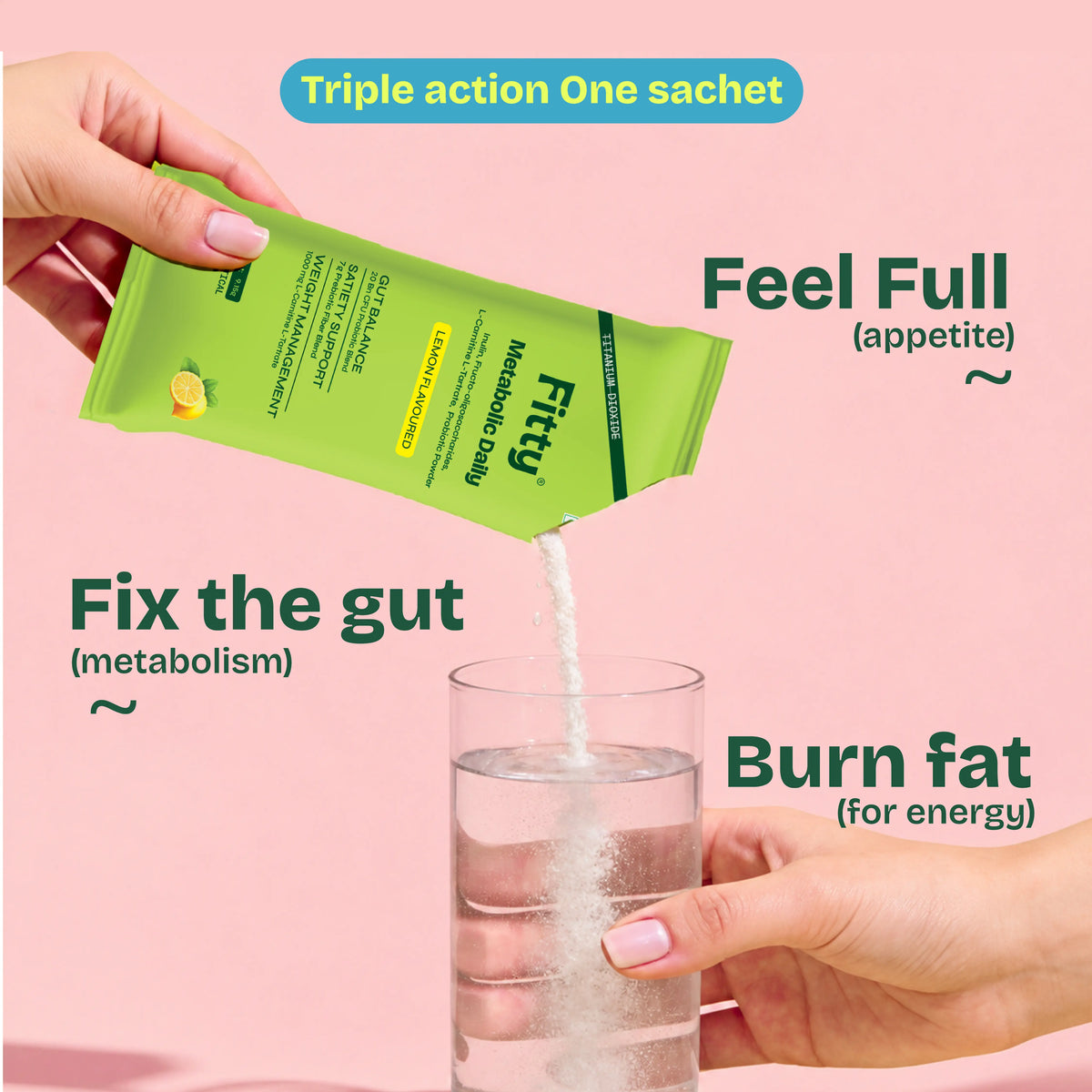 Fitty Metabolic Daily Prebiotic & Probiotic - Gut Health, Metabolism & Weight Management | 15 Sachets | FREE 1-month Diet Plan