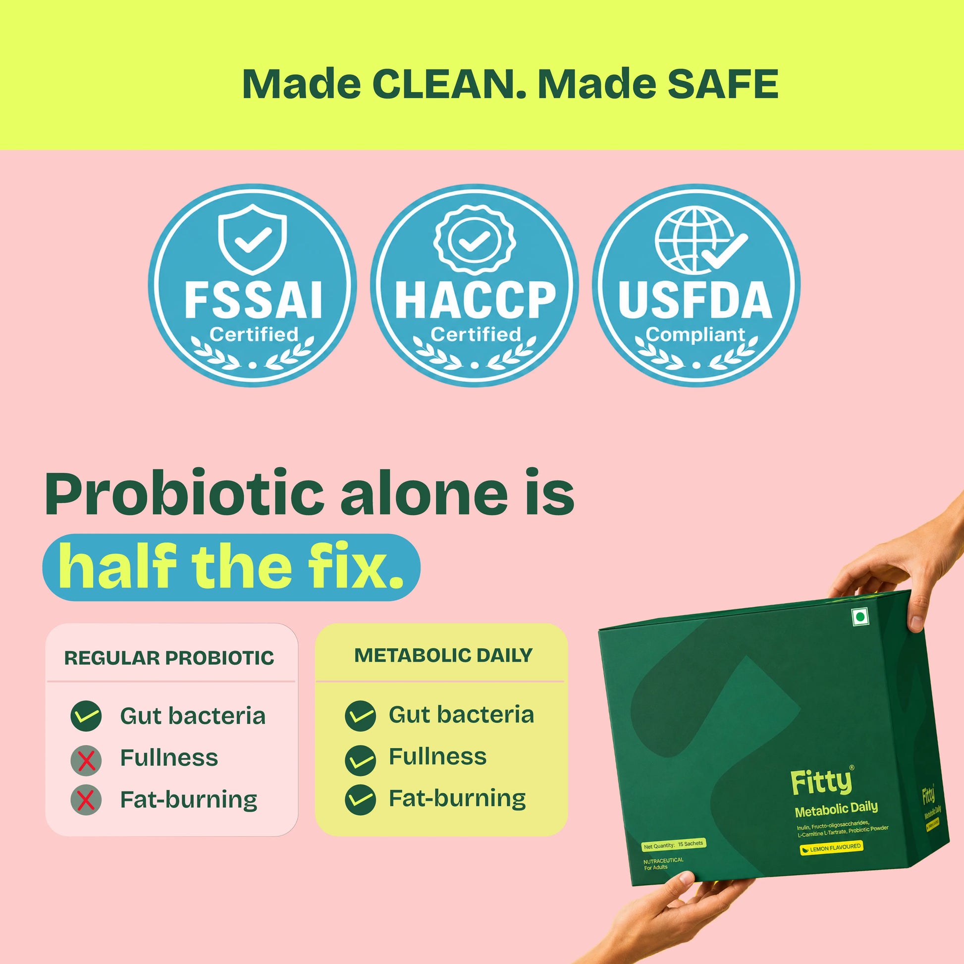 Fitty Metabolic Daily Prebiotic & Probiotic - Gut Health, Metabolism & Weight Management | 15 Sachets | FREE 1-month Diet Plan