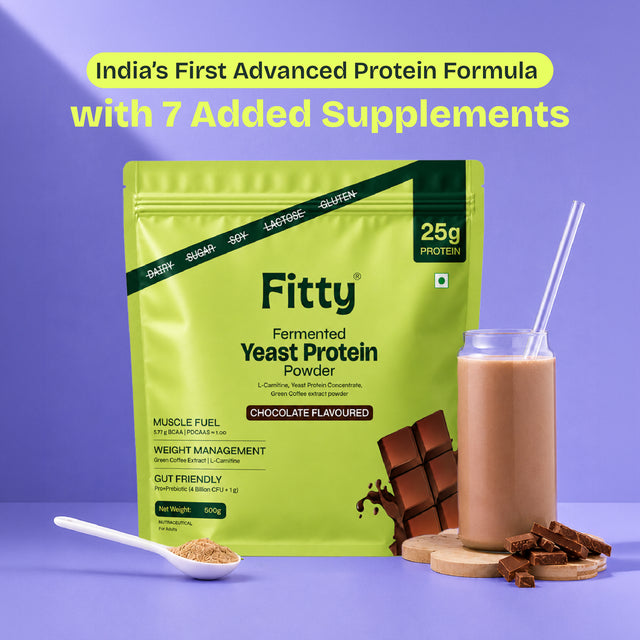 Fitty Fermented Yeast Protein | 25g Protein | 7 Added Supplements | Vitamin B12, D3, K2 (100% RDA) | Chocolate (500 g) Sale