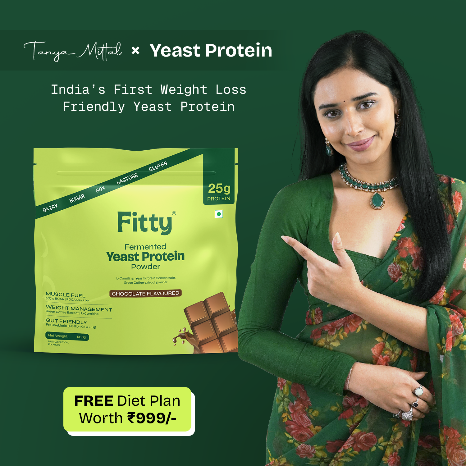 Fitty Fermented Yeast Protein for Weight Loss | 25g Protein | Chocolate (500 g)